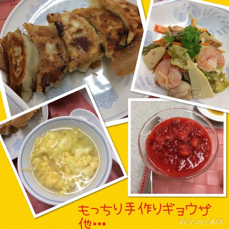 焼き餃子、春野菜の中華和え、ふんわり卵スープ、ココナッツミルクプリン|Atsuko  Oshimaさん