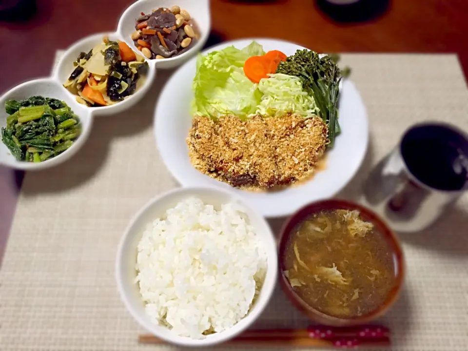 蒸し野菜サラダ&生椎茸の出汁スープ&まんだいのサクサクチーズパン粉がけ&筍と鶏肉の醤油煮&煮豆&ほうれん草のおひたし|あゆかさん