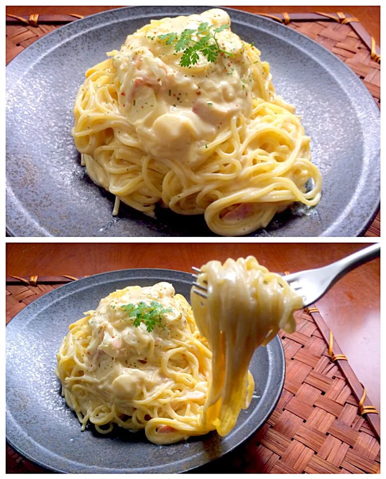 Snapdishの料理写真:Carbonara style tofu pasta🍼豆腐deｶﾙﾎﾞﾅｰﾗ風ﾊﾟｽﾀ|🌈Ami🍻さん