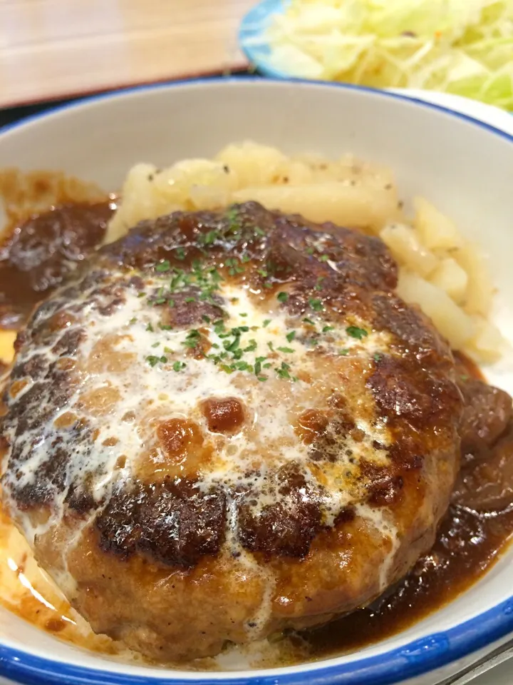 Brown cheese hamburg steak at Matsuya, Tokyo Japan|Piapplesさん