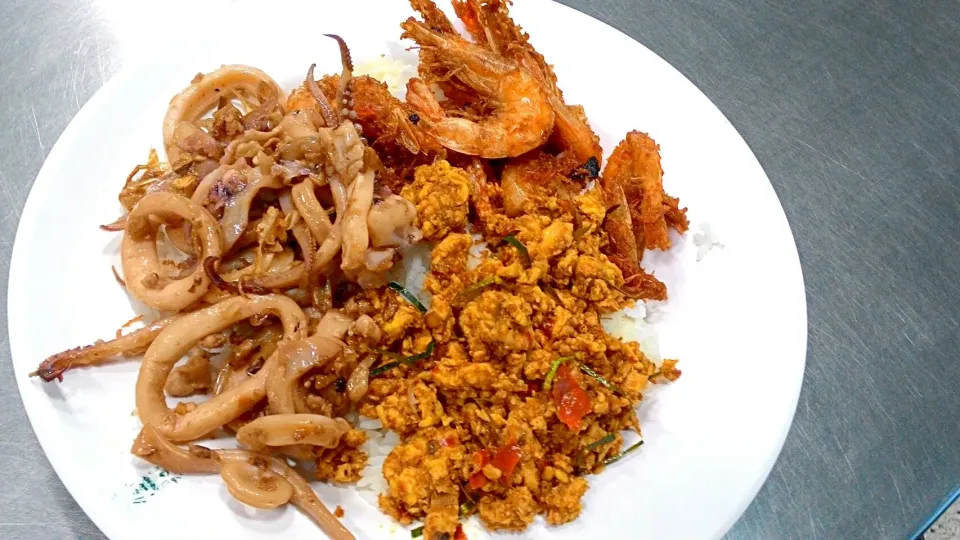 #Thaistyle rice with squid, Kua Kling and deep fried shrimps|Wisanu Bird Choungsuwanishさん