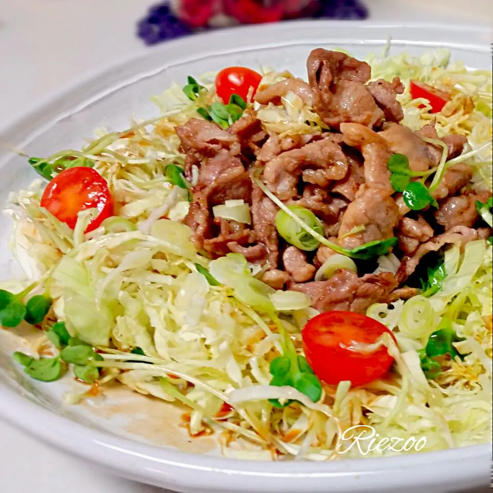 おかなちゃんのこってり豚バラに胡麻ネギ甘酢だれ♪(๑ᴖ◡ᴖ๑)♪|りえぞ～さん