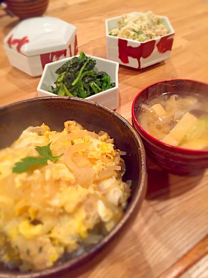 カツ丼&里芋サラダ、ほうれん草ナムル|Jayさん