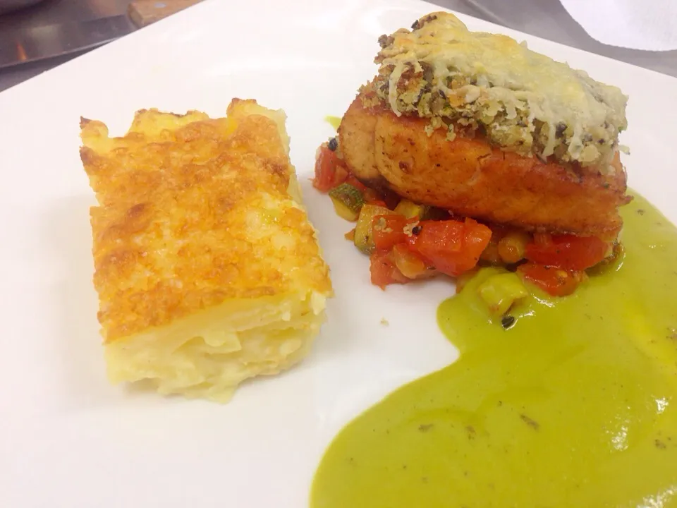 Baked Salmon Provencale Style & Ratatouilla & Potato au gratin & Leek cream sauce|ooвєνєさん