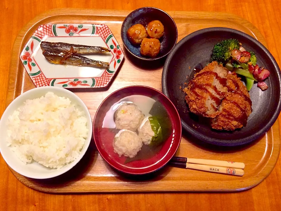 メンチカツ、鶏団子スープ、イワシ佃煮、鶏つくね|yuyusuzuさん