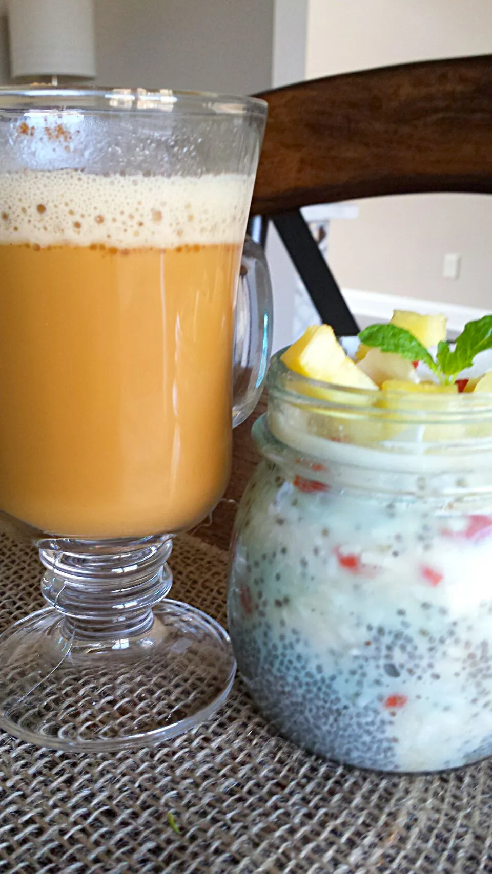 breakfast:Goji berry , Pineapple and Coconut Chia Pudding with a glass of coffee with coconut oil and cinnamon.  Buy Fair Trade Organic coffee.  This is so yumm|lisaさん