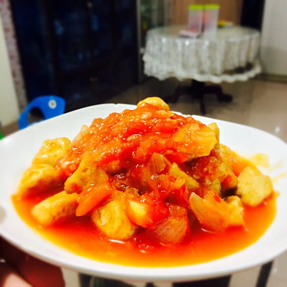 Snapdishの料理写真:Tofu in tomato 09.04.15 thrusday|wu lan lieさん