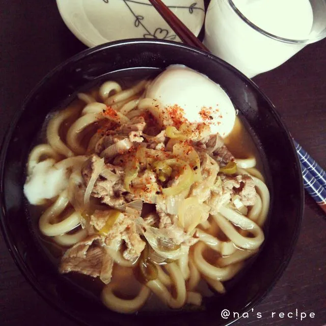 おはようございまーす！
今日の朝ごはんは、肉うどん´ω`)ﾉ
昨日作った温泉卵が楽しみです♪|Kashimanakitchenさん