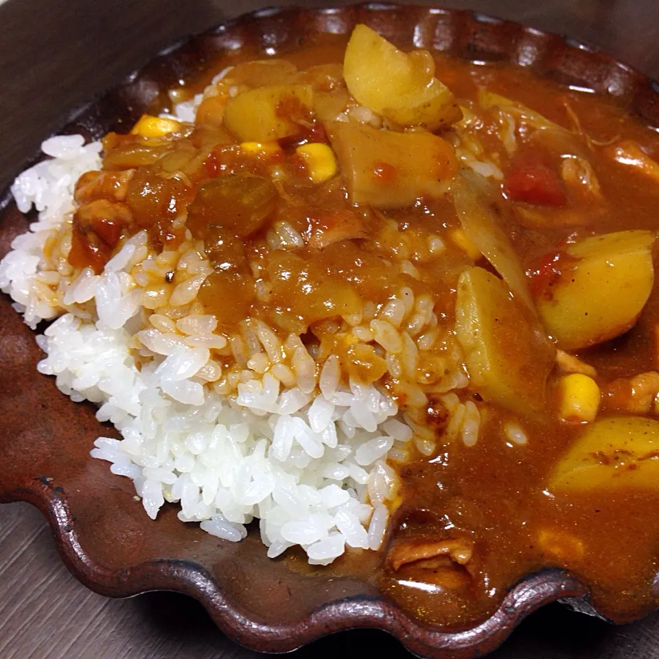 チキンカレー✨昨日のトマト煮の残りと煮ました！|ikuさん