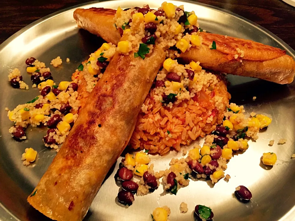 Chicken/Chz Flautas, Spanish Rice w/Couscous n Black Bean Salad (Chopped submission)|Chef Ampさん