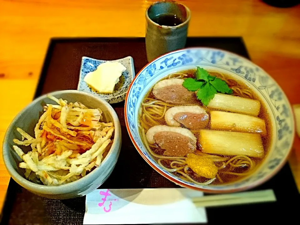 Snapdishの料理写真:今日のlunchは、鴨南蛮＆ミニかき揚げ丼♪|yokoさん