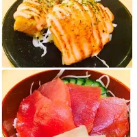 生のマグロが入りましたので〜鉄火丼とサーモンのカマの明太マヨ焼きです‼️|sugimotokazuhitoさん