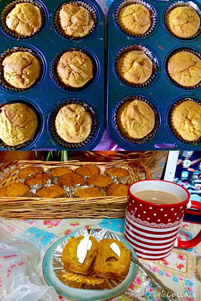 Snapdishの料理写真:pumpkin muffins for breakfast time check 5:00am .. While baking the muffins do the laundry multi task 😊👍✨ early bird catch the flies good mornight  people aroun|Babyluv Cabrera Ocampoさん