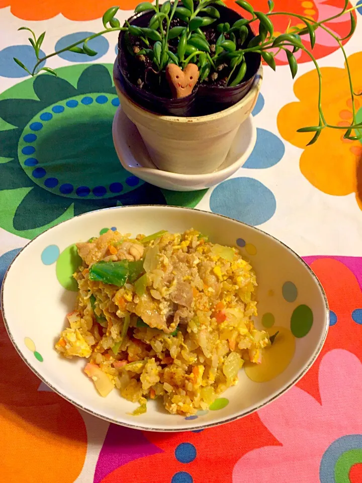 厚切り豚バラとレタスで焼肉炒飯(๑>◡<๑) ❤|さくたえさん