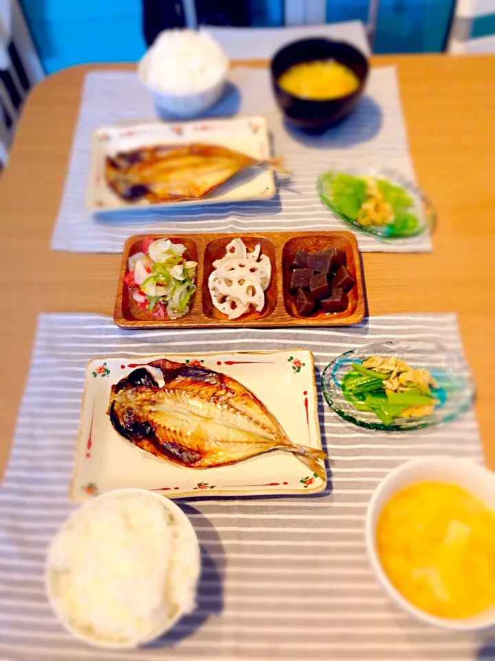 焼き魚定食 常備菜添え|かにゃさん