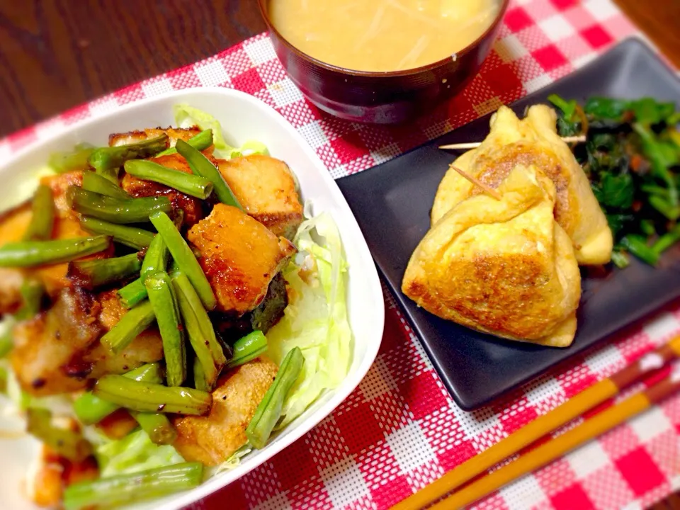 ぶりポン酢丼・揚げ納豆・ほうれん草のおひたし・味噌汁|しおりさん