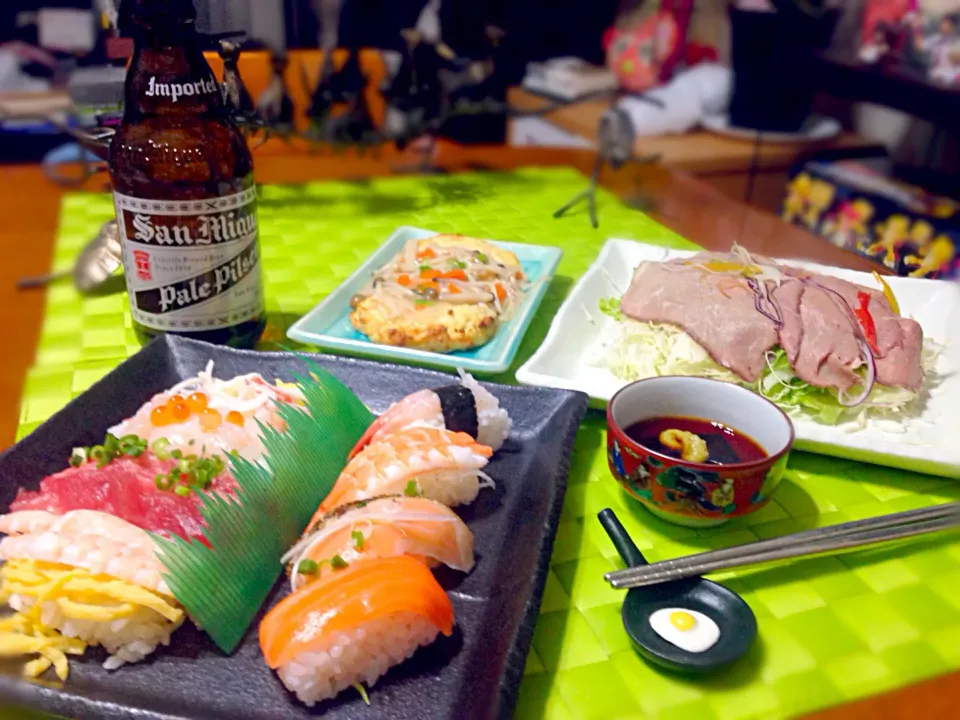 Snapdishの料理写真:海鮮プレート＆ローストビーフ🍺|マニラ男さん