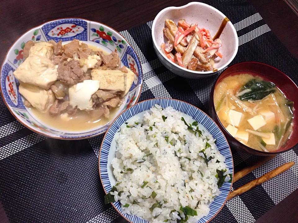 肉豆腐、わかめごはん|ぶぅちゃんみさん