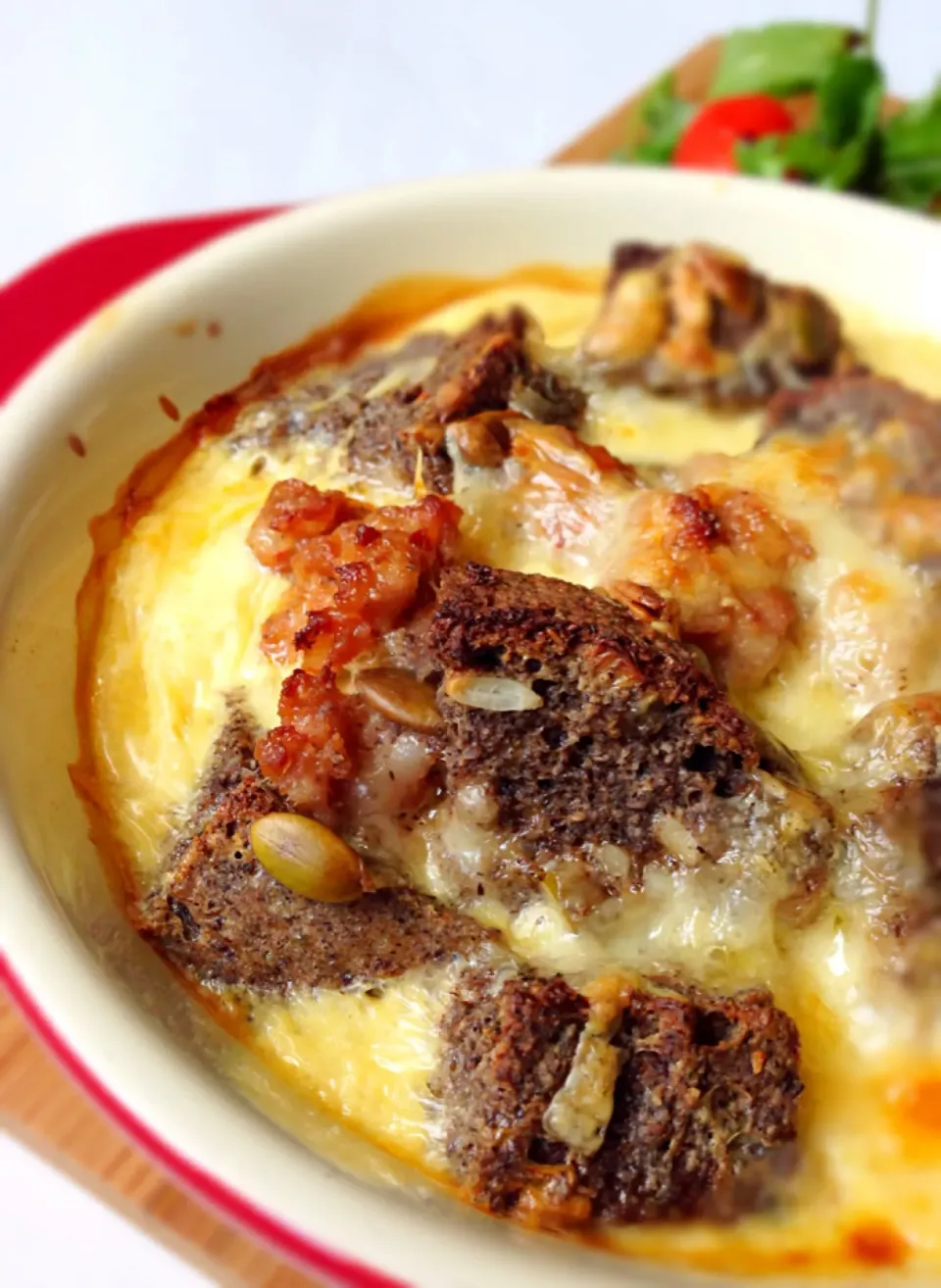 Savory bread pudding made with home made buckwheat  bread, chorizo sausage and Gouda cheese|coxiella24さん