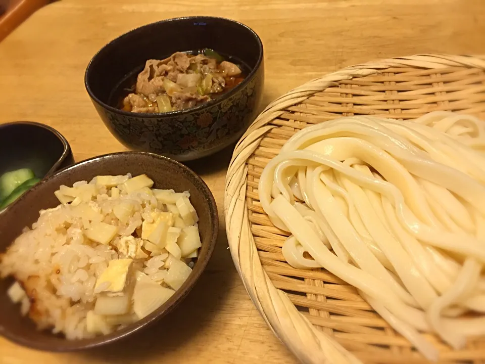 Snapdishの料理写真:筍ごはん と 手打ちうどん|まさちさん