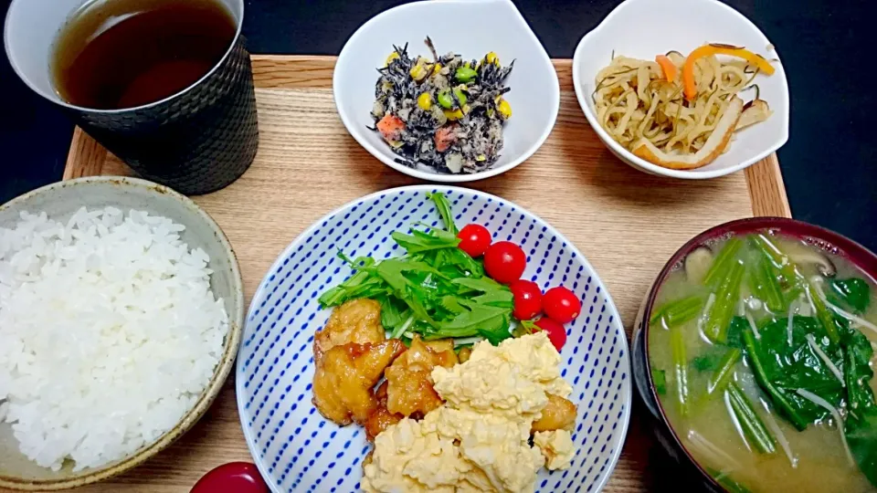 チキン南蛮、干し大根の煮物、ひじきのサラダ|けむまきさん