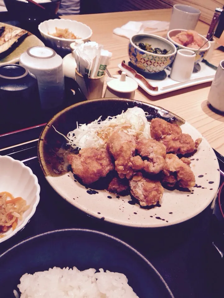 Snapdishの料理写真:鶏のからあげ明太子風味定食|Imanaka Yukikoさん