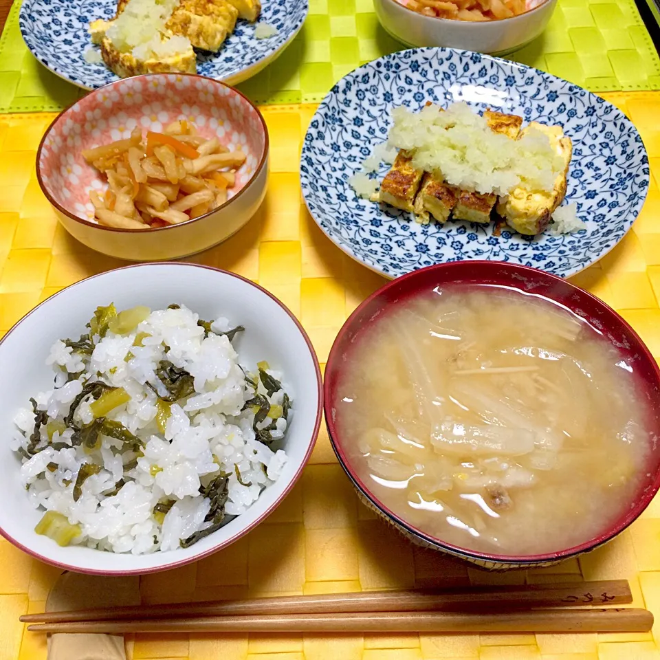 切り干し大根の煮物、厚焼き卵、粕汁、菜飯|舐め子さん