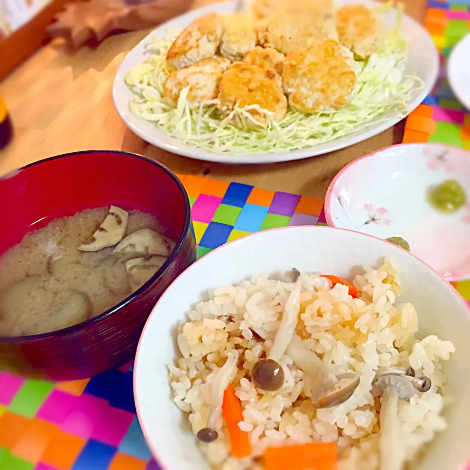 豆腐チキンつくね、炊き込み御飯|Sayakaさん