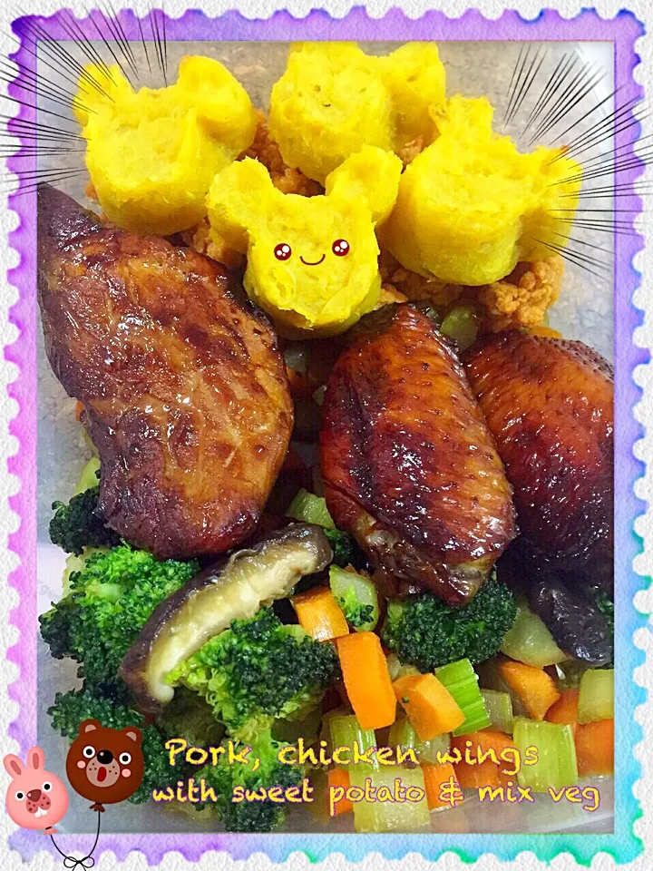 Snapdishの料理写真:Chicken & Pork Bento|prissyさん