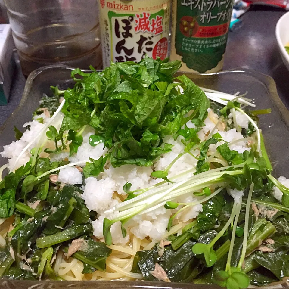 おろしツナかいわれシソかき菜ポン酢or醤油かけスパゲッティ|ms903さん