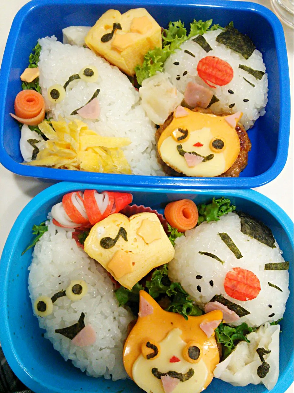 幼稚園組のお弁当#妖怪ウォッチ…ジバニャン&ウィスパー&おにぎりざむらい#|Nakkoさん