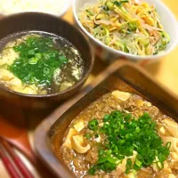 麻婆豆腐ともずくのスープと春雨サラダ|にゃーちゅさん