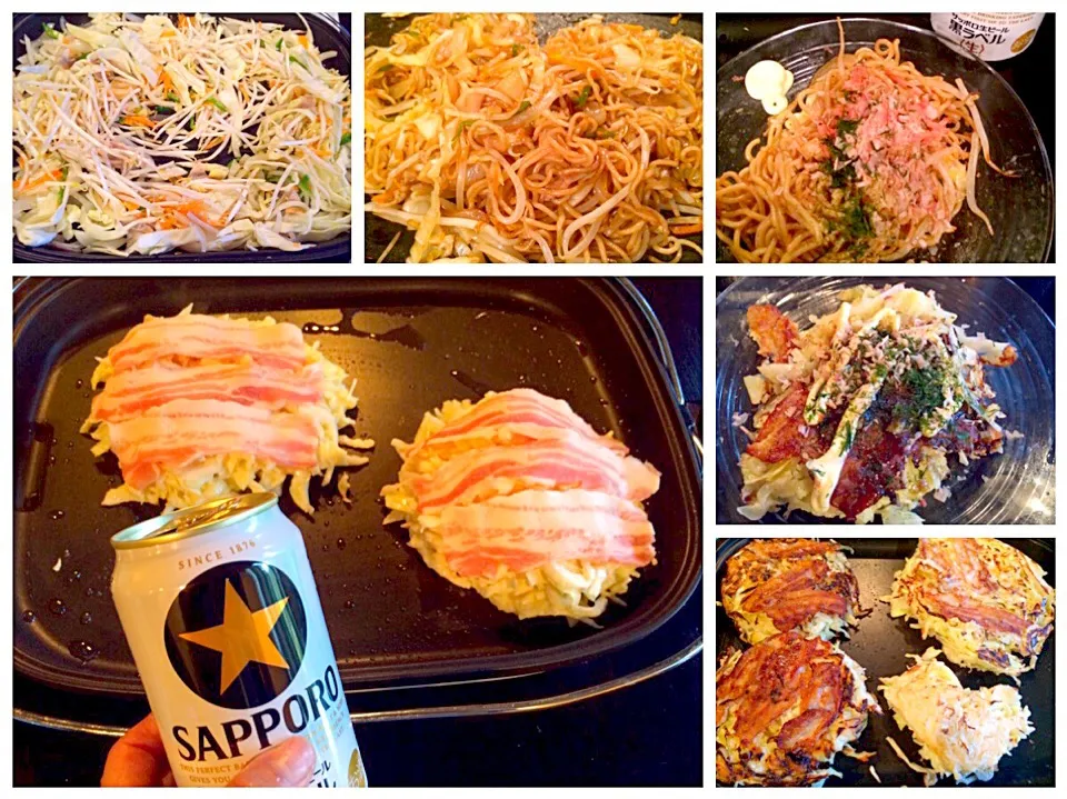 Snapdishの料理写真:Cabbage pancake(pork)&Fried noodles♨お好み焼き(豚玉)と焼きそばぁん🎵|🌈Ami🍻さん