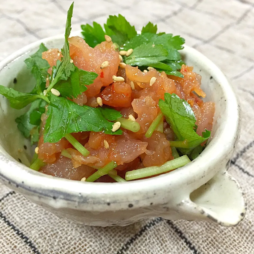 akiさんの料理 マグロと春菊のフエで、マグロと三つ葉のフエ|アッツさん