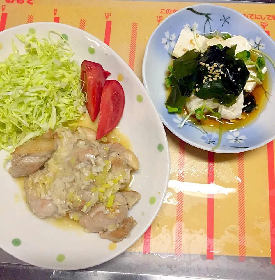 Snapdishの料理写真:鶏肉のねぎ塩と豆腐サラダ|yoshiさん