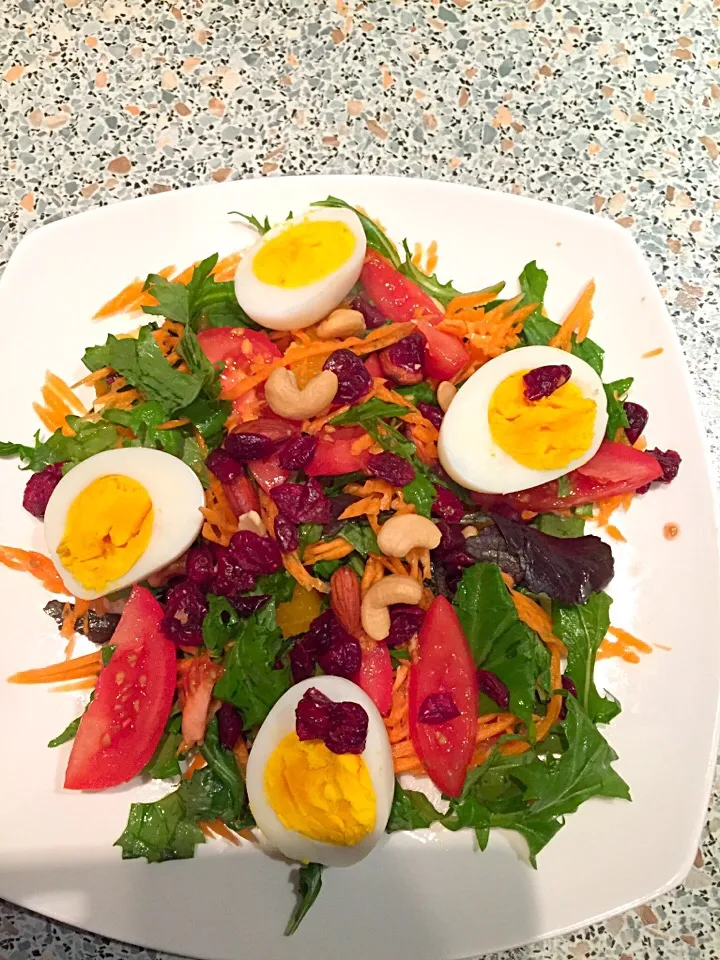 Greens with tomatoe nuts cranberries and egg salad|Glad Narayanさん