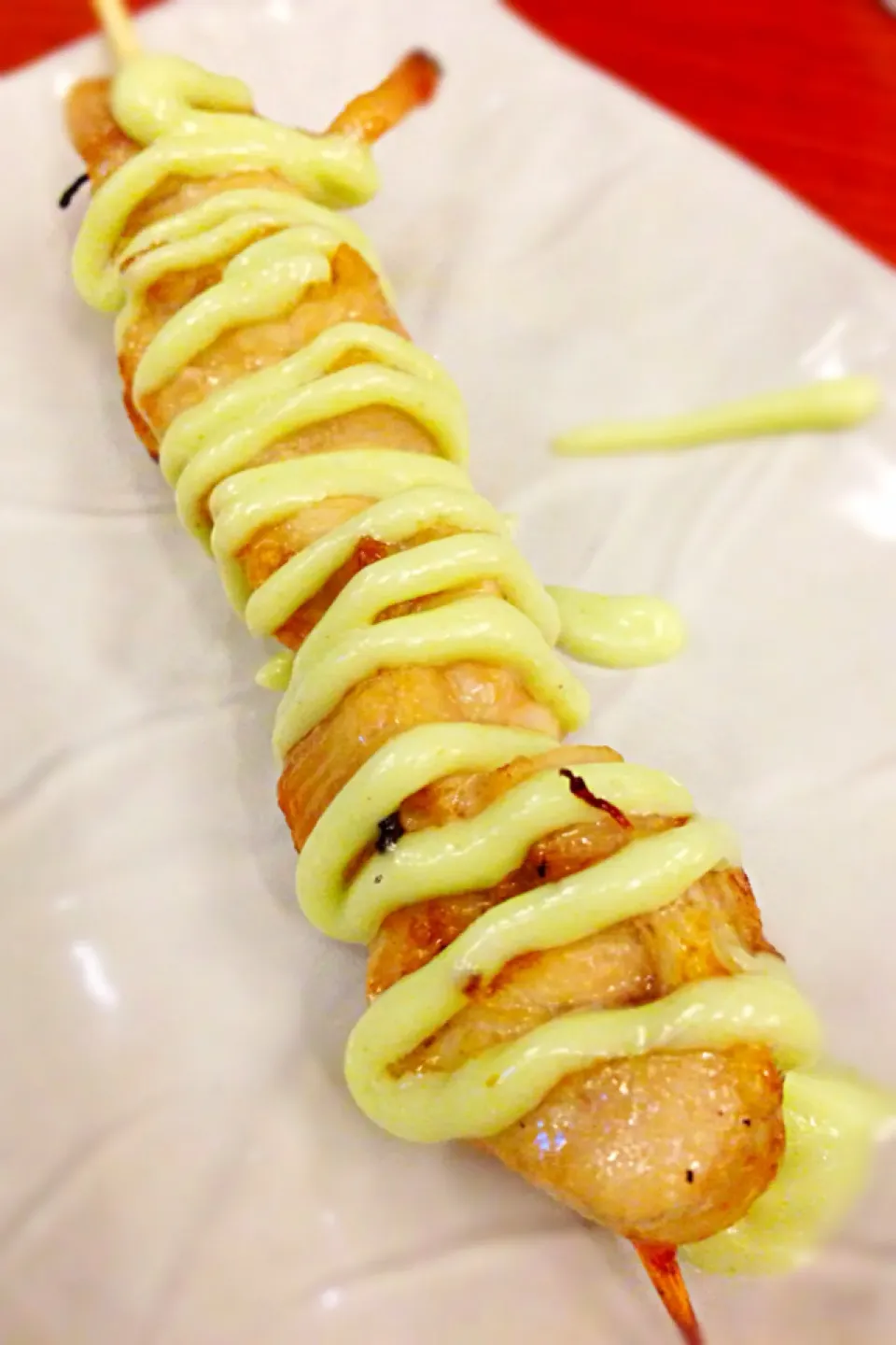 Snapdishの料理写真:Chicken thigh with wasabi mayo@Sumire Yakitori, Icon Village, Tanjong Pagar|coxiella24さん