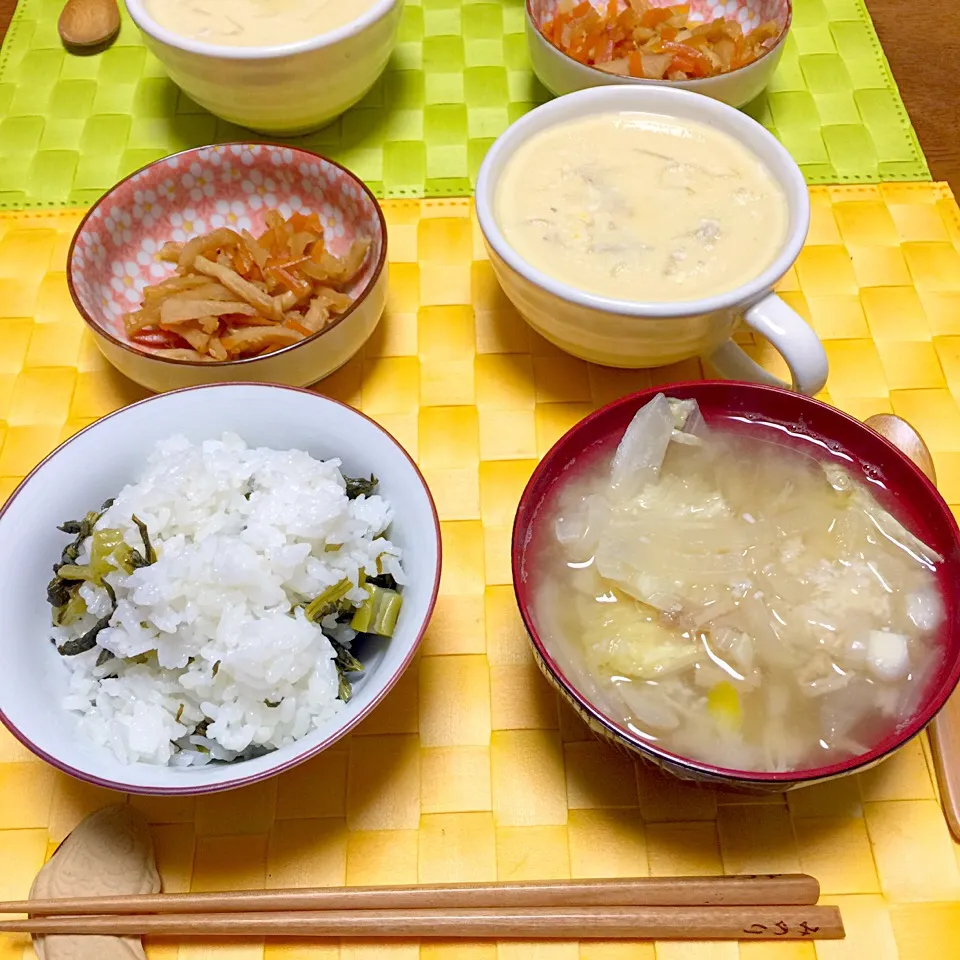 切り干し大根の煮物、茶碗蒸し、粕汁、菜飯|舐め子さん