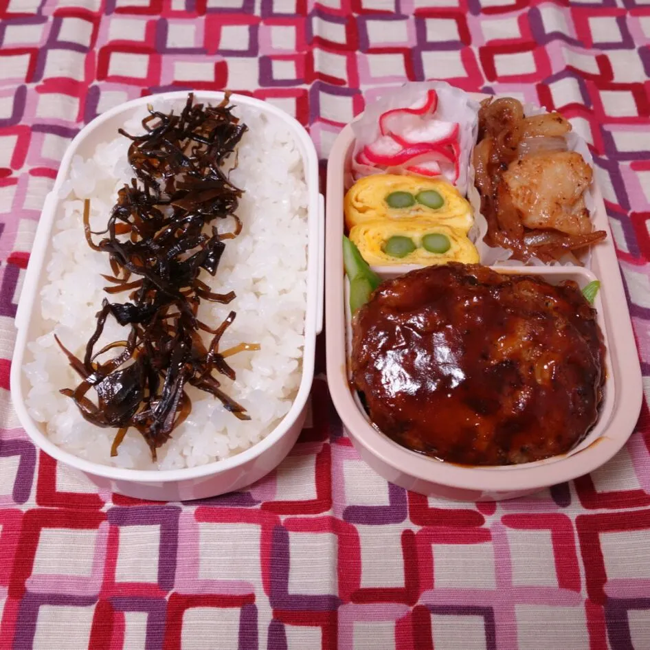 Snapdishの料理写真:ハンバーグ＆ホタテのバター炒め弁当。|misiitaさん