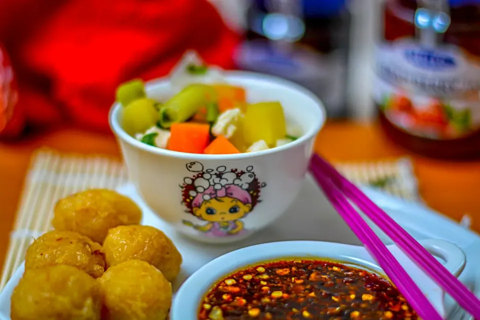 Snapdishの料理写真:traditional vegetable chicken soup with potato cutlet and spicy soy sauce|veliaさん