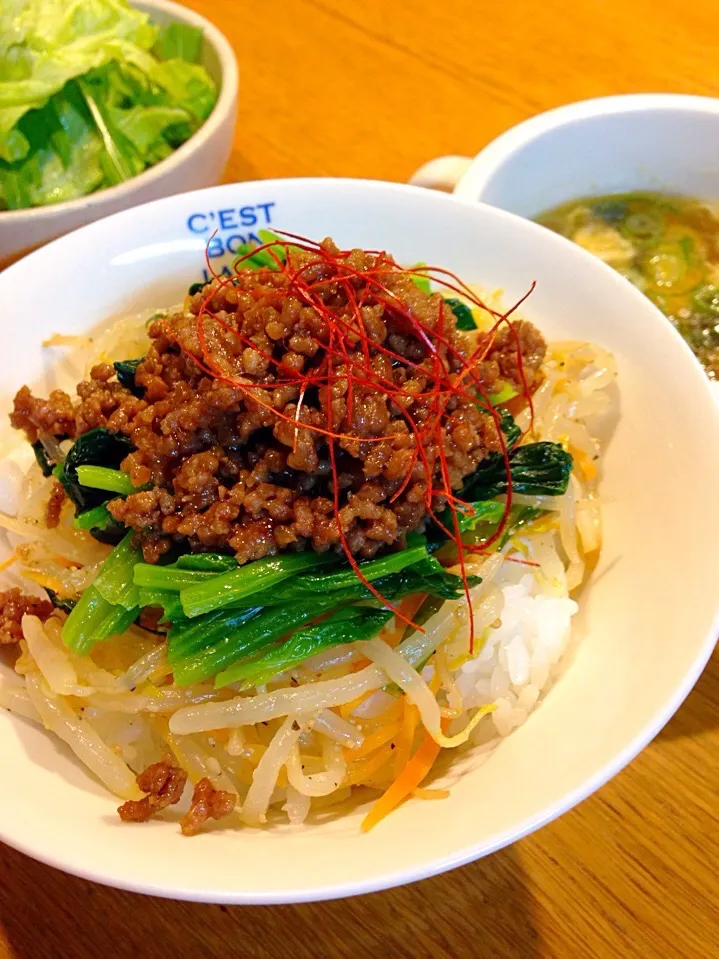 ビビンバ丼&玉子スープ|まつださんさん