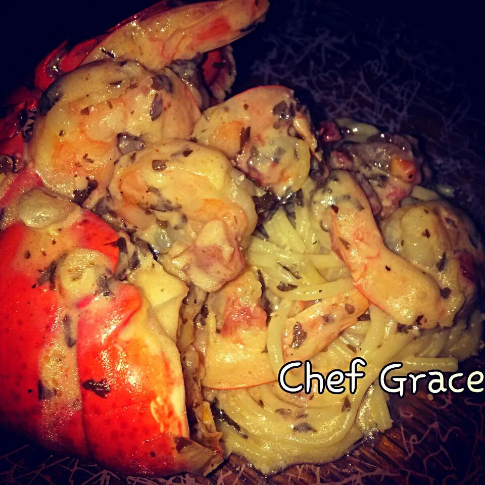 pasta seafood creamy alfredo pesto|graceさん