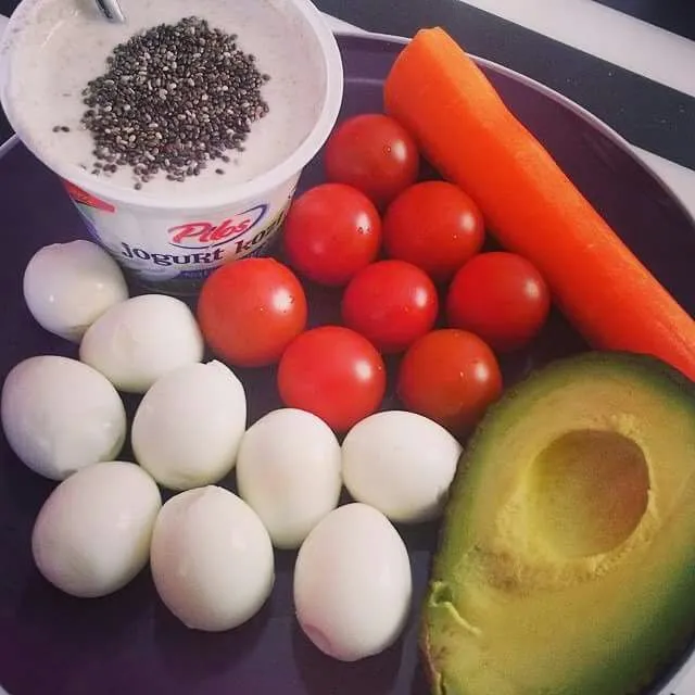 Snapdishの料理写真:goat yogurt,chia seeds, carrot,cherry tomatoes,avocado,quail eggs .What should I make with this??? Leave a comment 👀👀👀|CHUENCHAIさん