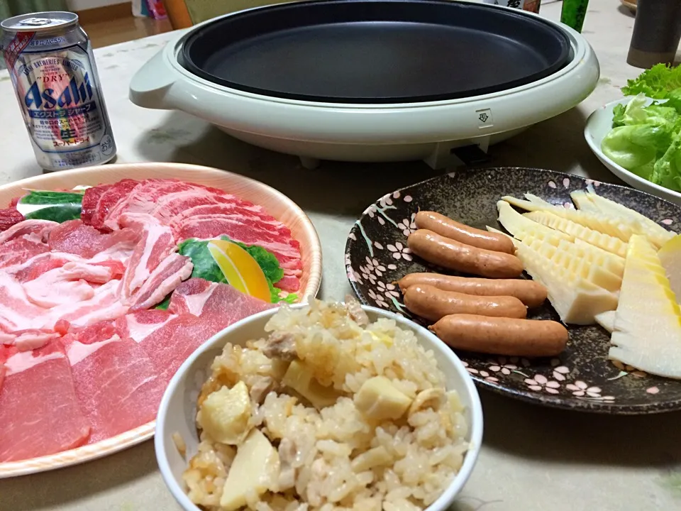 竹の子ご飯と、焼き肉❤️|makoさん