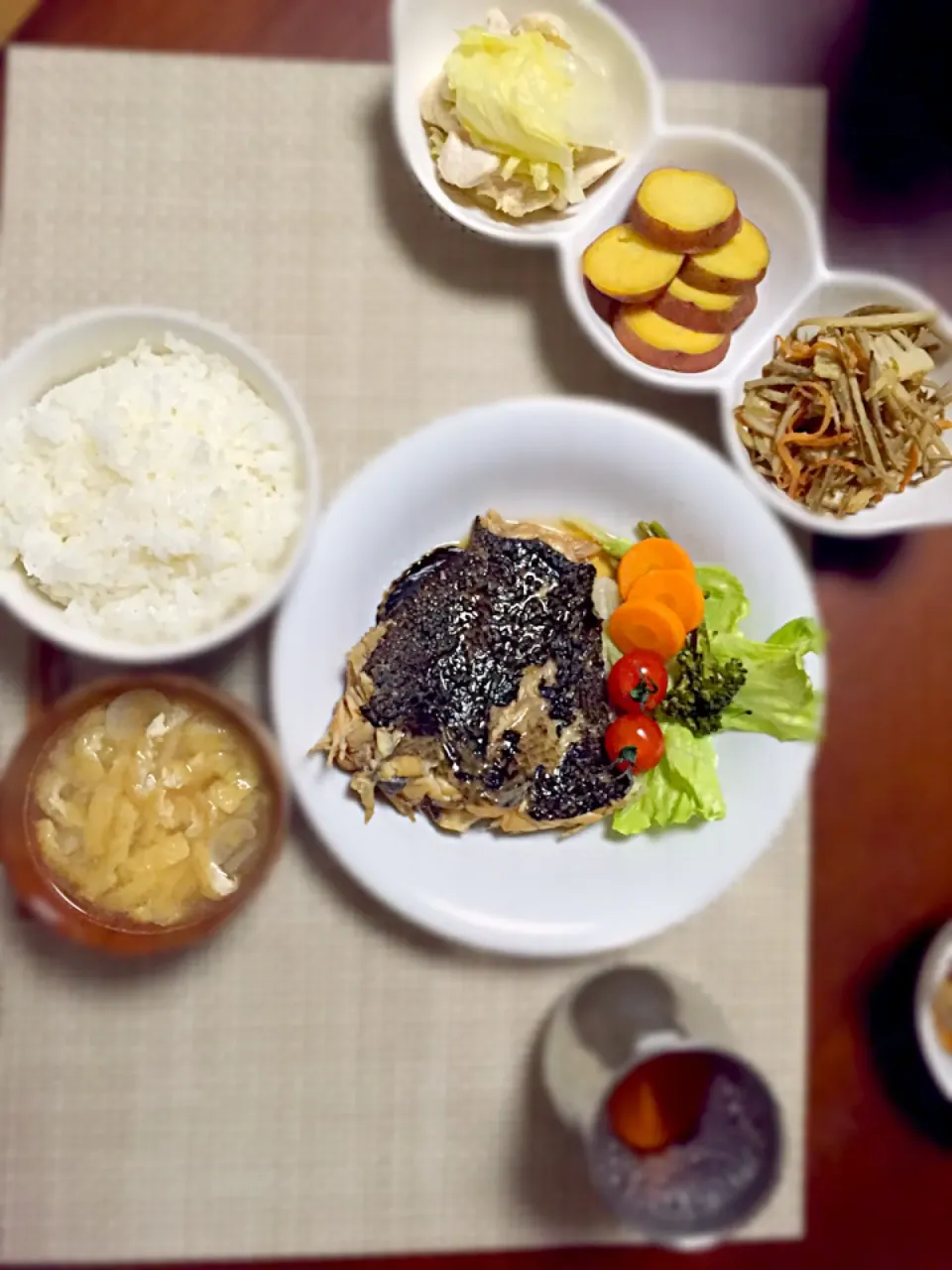 ＊おあげの味噌汁
＊蒸し野菜サラダ
＊カレイの煮付け
＊筍とごぼうのきんぴら
＊ささみと白菜のポン酢和え
＊安納芋の甘露煮|あゆかさん