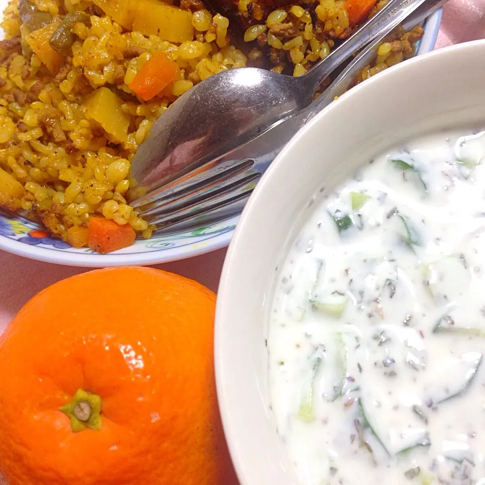 Persian "Loobiya polo & Must-o-khiar" لوبيا پلو با ماست و خيار : runner bean mixed rice accompanied with cucumber and yoghurt|H3L1DAさん