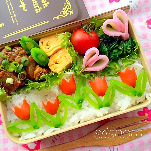 Snapdishの料理・レシピ写真:2015.4.21 娘弁当｜お花咲きはじめました！！〜お皿の上のお花図鑑♪季節を彩る〜お花寿司♪冬から春編