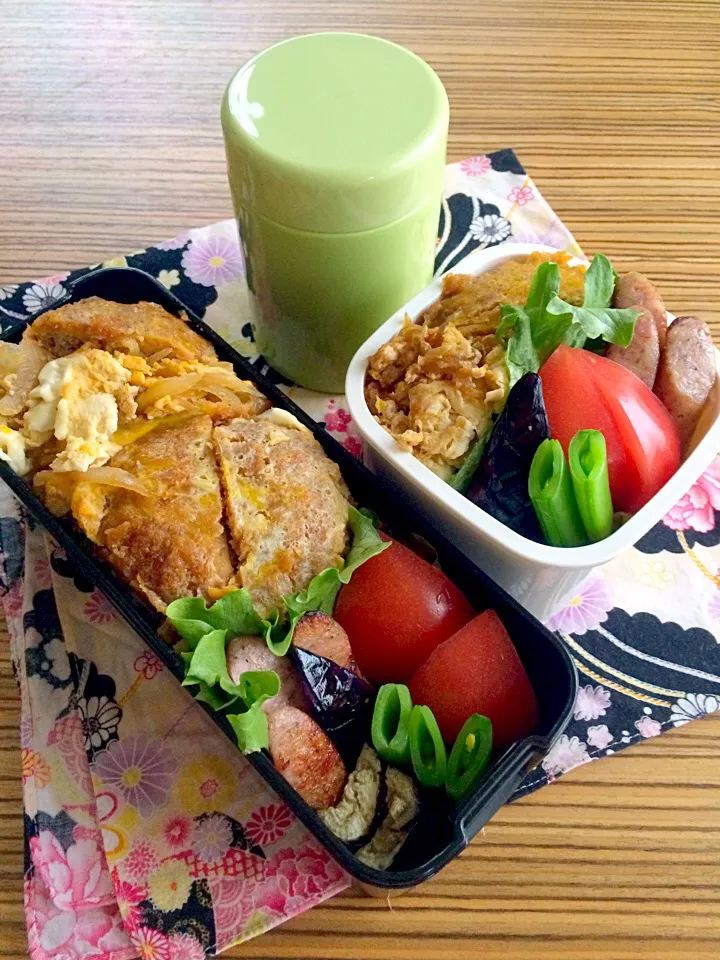 ＊お弁当＊ メンチでカツ丼 ハーブウインナ ナスのソテー トマトとスナップえんどう|pinoyamaさん