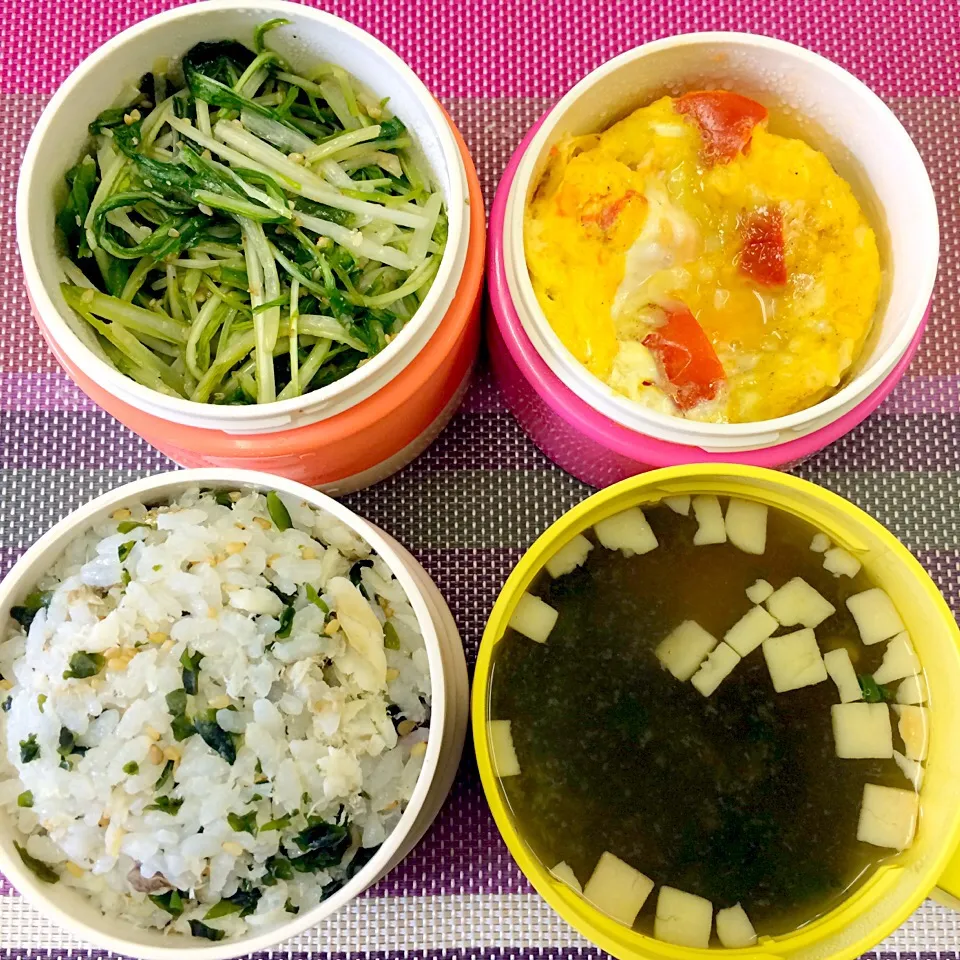 トマトのチーズココット&水菜のナムル、鯵の干物の混ぜごはん一汁二菜弁当|Yamada Niraさん