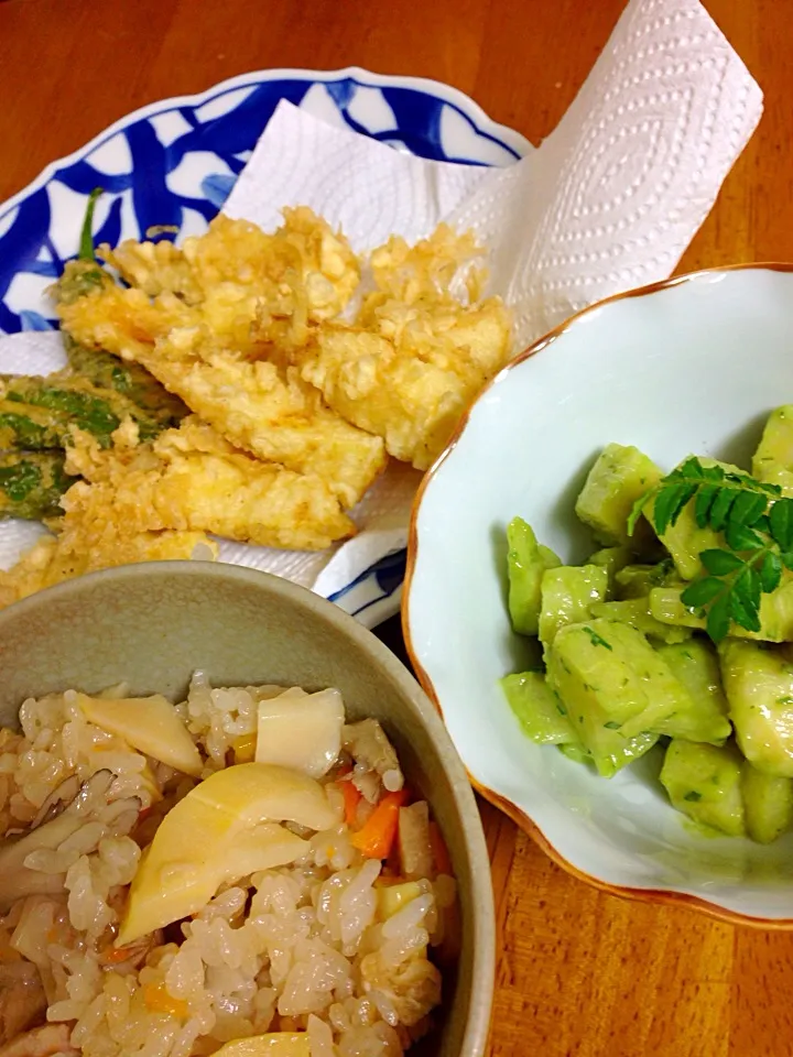 筍づくし〜！筍ご飯に木の芽和え、天ぷら！|yuzuさん